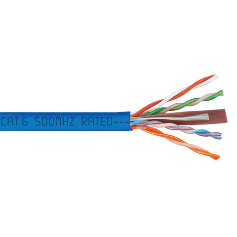 Cat6 Ethernet Bulk Cable - Solid, 550MHz, UTP, CMR, Riser Rated, Pure Bare Copper Wire, 23AWG, 500ft, Blue, (UL)